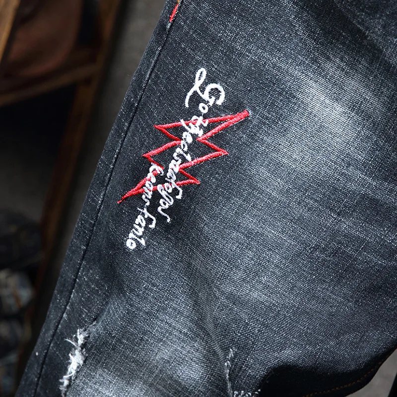 

Jeans Pant Models for Men 2019 Autumn Winter New Pantalon De Mezclilla Para Hombre Stretch Embroidery Holes Designer Jeans Men