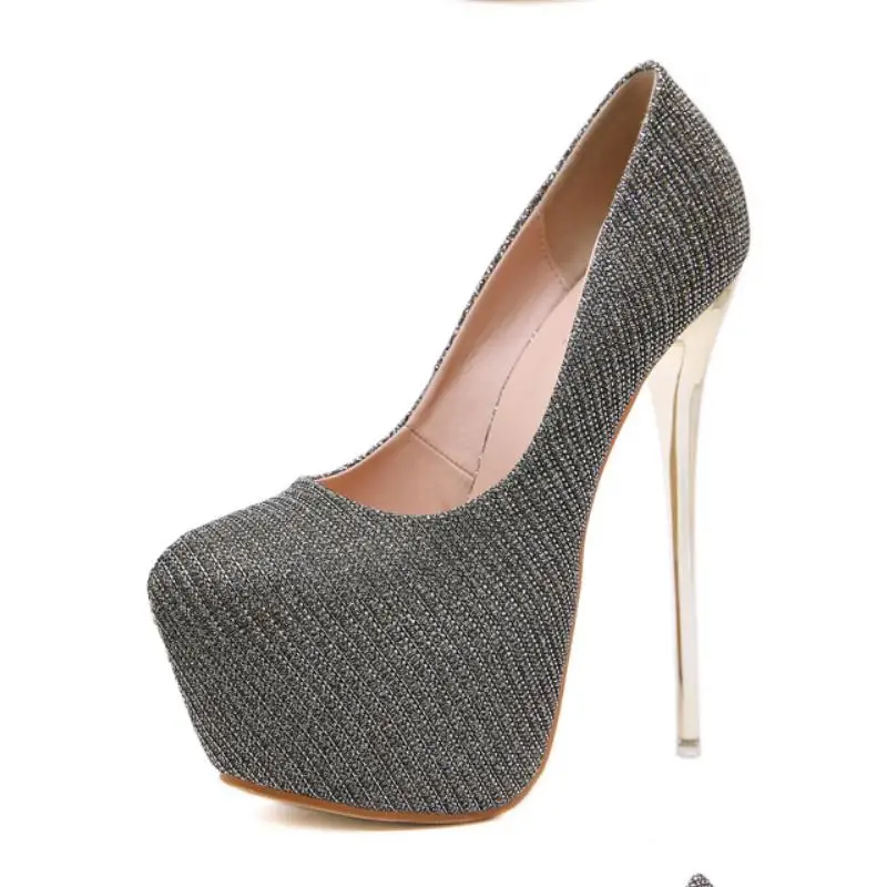 Женские туфли на очень высоком каблуке 16 см пикантные платформе с круглым носком