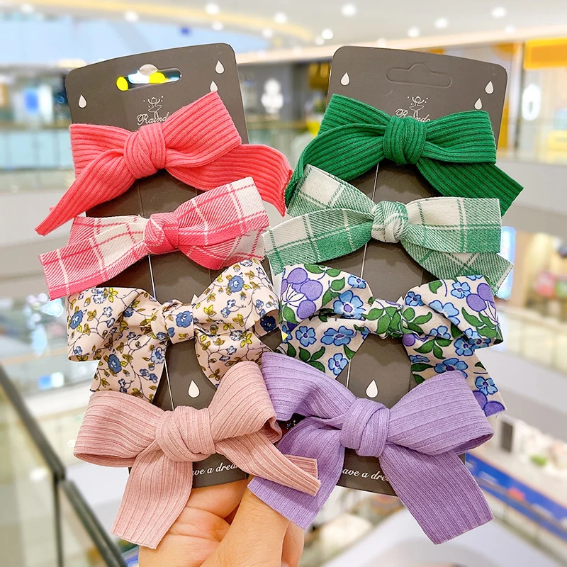 

2/4 Pcs/Set Children Cute Colors Floral Plaid Bow Ornament Hair Clips Baby Girls Lovely Barrettes Hairpins Kids Hair Accessories