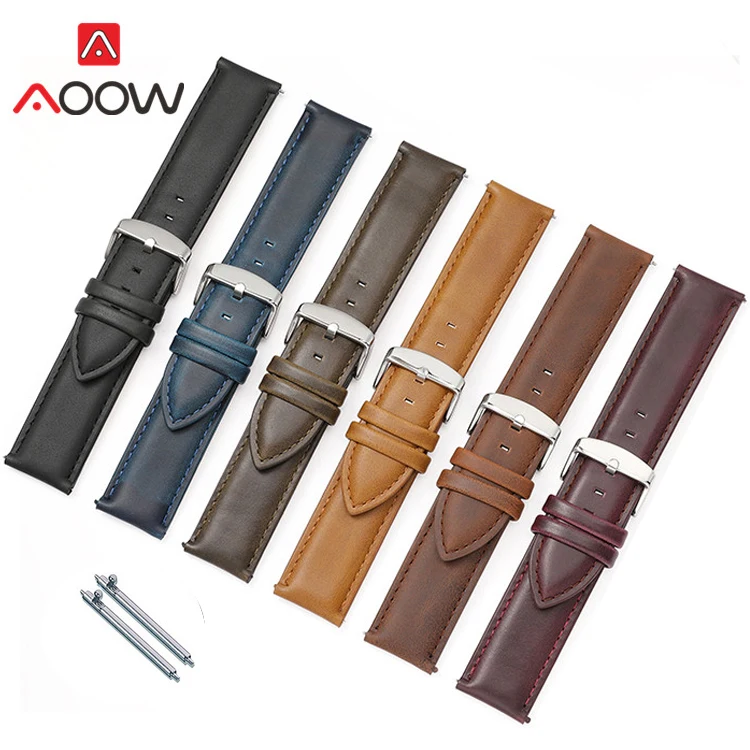 

18mm 20mm 22mm Crazy Horse Leather Strap Quick Release Men Women Replace Bracelet Band for Huawei Watch GT 2 46mm Samsung Active