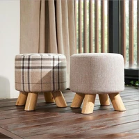 pouf round fabric creative solid wood thickened footstool padded foot rest folding storage seat stool with removable cover