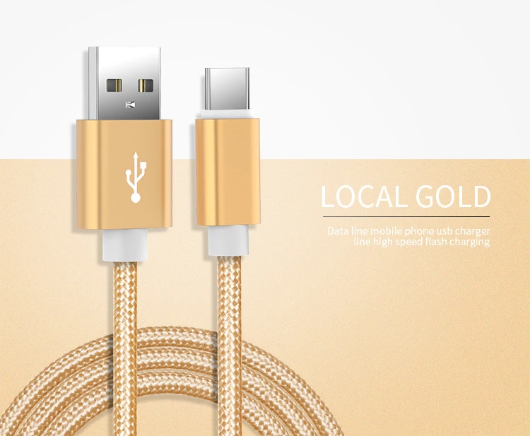 Gold Кабель быстрой зарядки usb type C для Samsung Galaxy S8 S9 S10 A50 Note 10 3m 2m usb-кабель type c Cabo type-c для Xiaomi mi 9T A3 mi 9T - Цвет: Gold