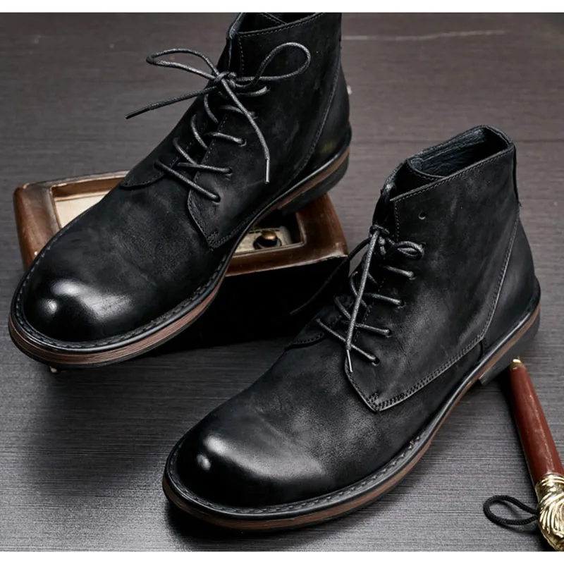 Мужские кожаные ботинки черные в британском стиле ретро матовые для верховой