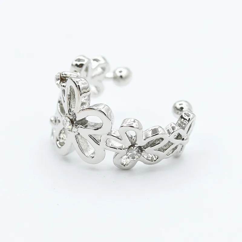 

2021 New Fashion Women Woven flowers Diamond Studded Non Pierced Earbone Clip Women Sexy Party Non Perforated Earrings Jewerly