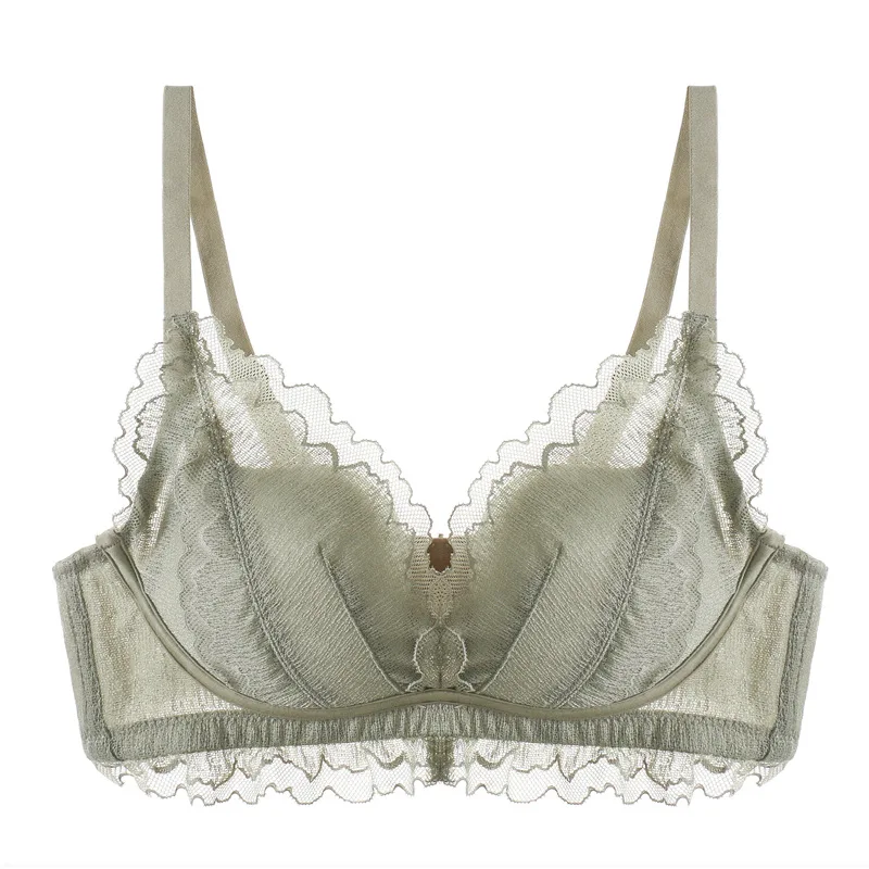 

New Fresh Lace Breathable Gathering Bra Thin Cup Underwear Push Up Lingerie Bra Wirefree Sexy Daily Homewear