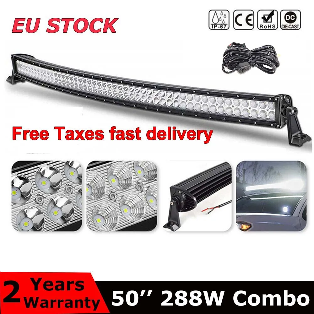 

Dual Row 50 inch curved led light bar 288W combo beam For Offroad Tractor Truck 4x4 4WD SUV ATV Vehicle Driving Lamp 12V 24V