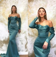 mermaid long sleeves evening dresses off the shoulder elegant satin women formal prom party pageant dress plus size custom made