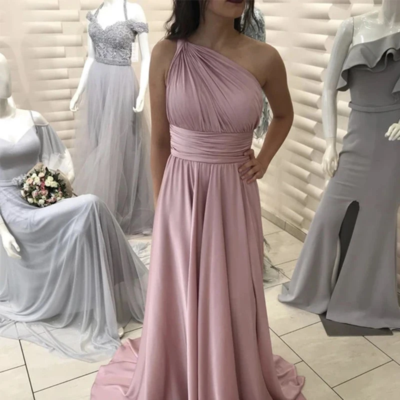 

Шифоновые длинные платья на одно плечо с разрезом и молнией сзади для выпускного вечера Длинные официальные платья в пол