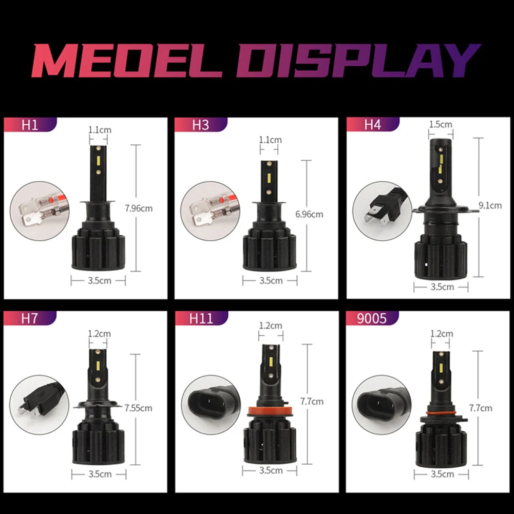 

2pcs LED Car Headlight Bulbs 9-30V H1/H3/H4/H7/H11 6500K 8000LM High Brightness IP67 Waterproof Auto Car Accessories Lights