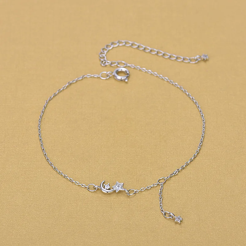 

Solid Silver Anklets 925 Fashion Silver Chain Moon Star Anklet for Foot Barefoot Leg Jewelry Gifts