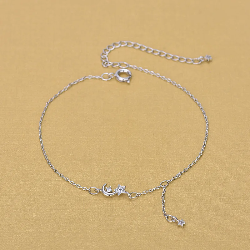 Solid Silver Anklets 925 Fashion Chain Moon Star Anklet for Foot Barefoot Leg Jewelry Gifts | Украшения и аксессуары