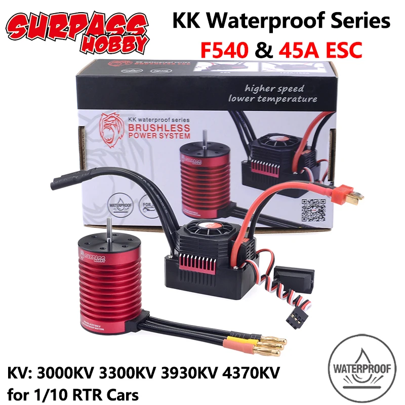 

Surpass Hobby KK водонепроницаемый бесщеточный двигатель ESC F540 3000/3300/3930/4370KV с 45A ESC для 1/10 RC RTR Tamiya Axial Redcat