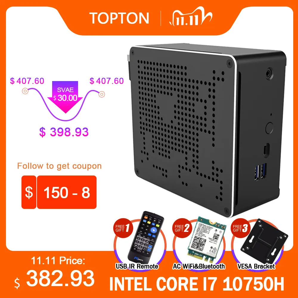 Игровой ПК 2Lan Intel Core i9 9880H i7 10750H Xeon E 2286M 2 * DDR4 M.2 NVMe Windows 10 Linux мини компьютер 4K HTPC HDMI DP