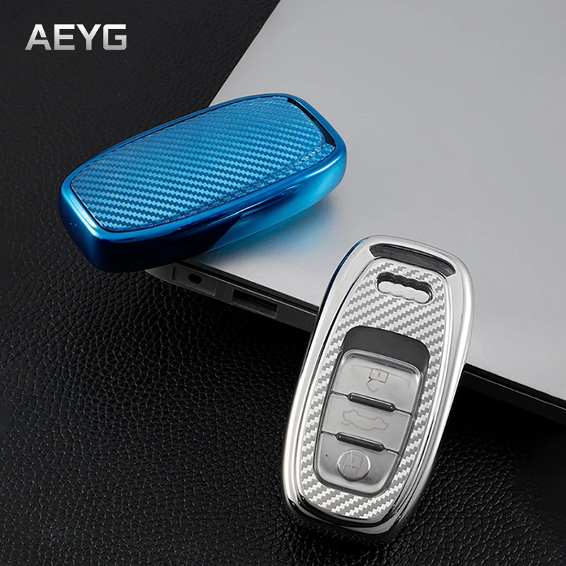 

TPU Carbon Filber Car Key Case Cover Shell Fob For Audi A1 A3 A4 A5 A6 A7 A8 Quattro Q3 Q5 Q7 2020 2021 Protectio Accessories