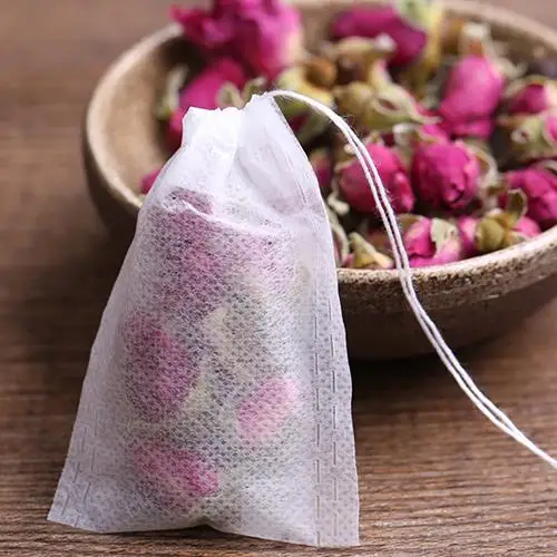 

100 Pieces White Color Non-woven Drawstring Empty Filter Medicine Herb Tea Bags Empty Teabags
