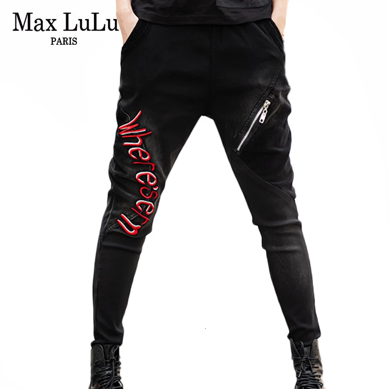 Max LuLu/зимние модные корейские женские брюки в стиле панк теплые джинсы с вышивкой