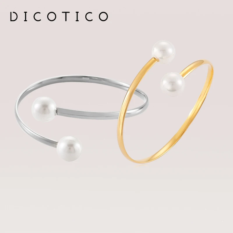 

Creative Cuff Bracelets For Women Imitation Pearl Bangles Gold Silver Color Stainless Steel Wedding Jewelry Mujer Esposas 2021