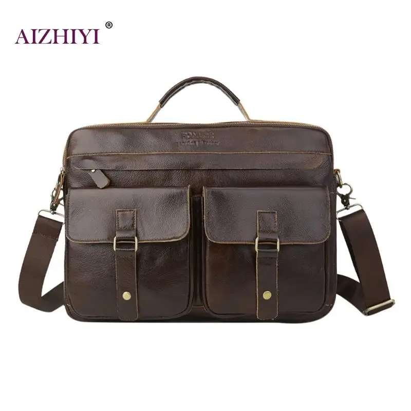 Мужской портфель из натуральной кожи на молнии Повседневная сумка через плечо