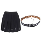 Женская плиссированная короткая юбка-трапеция в стиле панк, с вышивкой крестом, с оборками, с завышенной талией, темно-готика, Харадзюку, уличная одежда