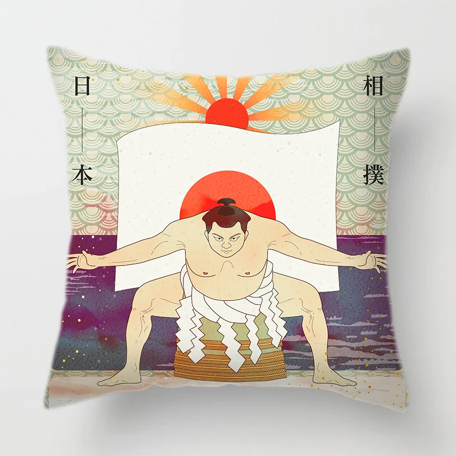 Односторонняя печать чехол для подушки из полиэстера Япония лошадь птица цветок