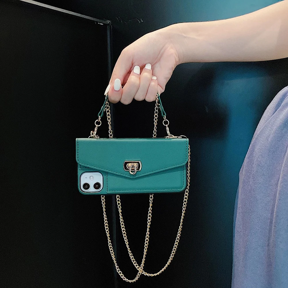

Portable Crossbody Chain Wallet Phone Case for iPhone 12 11 Pro Max 7 8 Plus X Xs Max Xr Shell Cover with Shoulder Strap