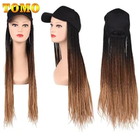 tomo long baseball cap box braided wigs 24 inch high temperature fiber synthetic twist braided hair hat wig adjustable for girl