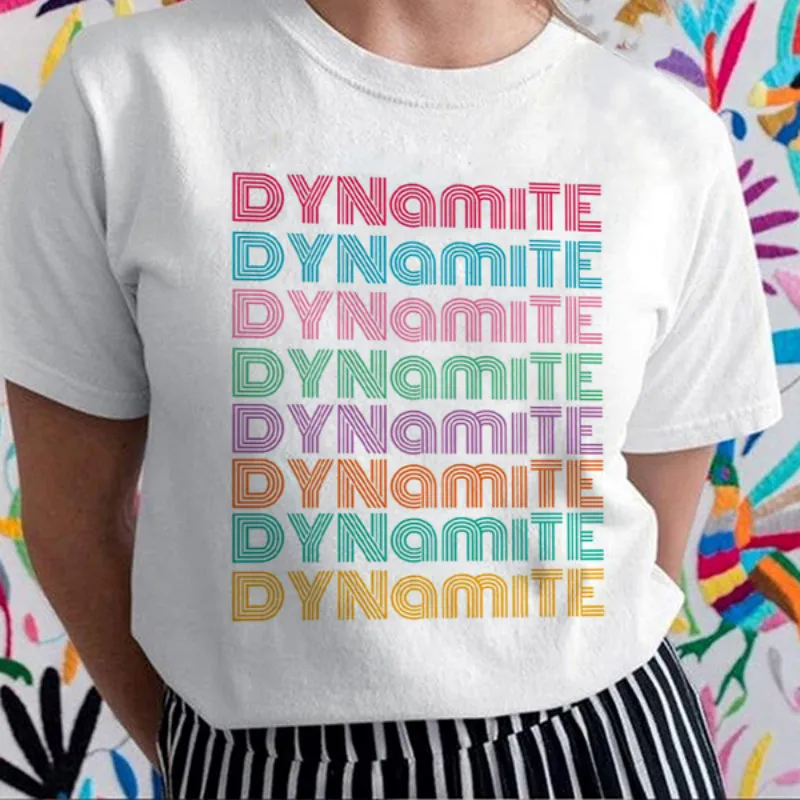 

New DYNAMITE Harajuku T-shirt K-pop Ladies Korean Style KPOP T Shirt Women Clothing Tshirts Ullzang Graphic Top Tees Female