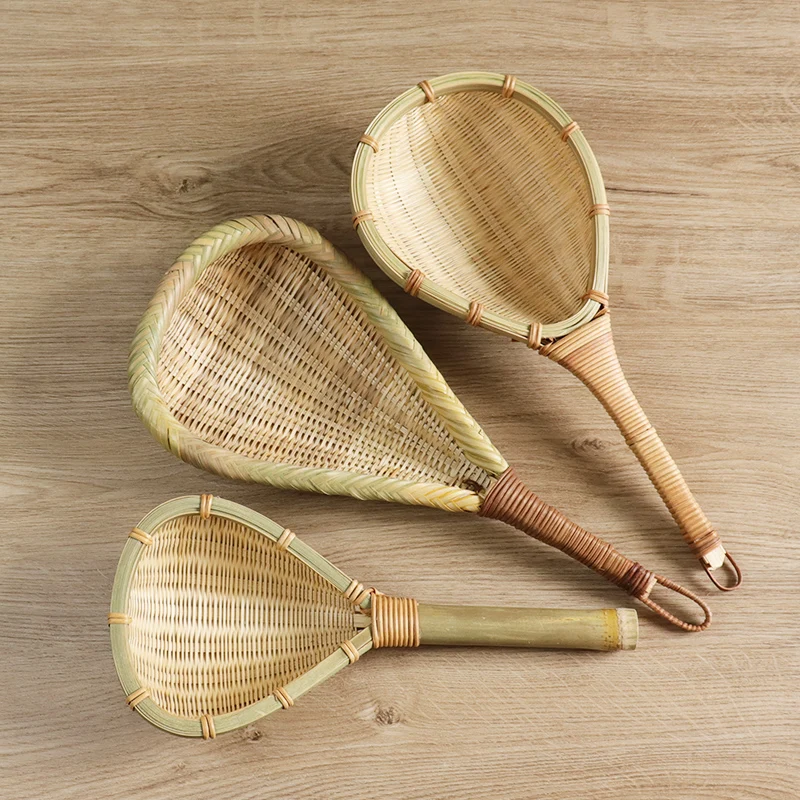 Pure Natural Green Bamboo Products Kitchen Supplies Handmade Braided Rice Colander Soup Spoon Noodles Household Drain Spoon