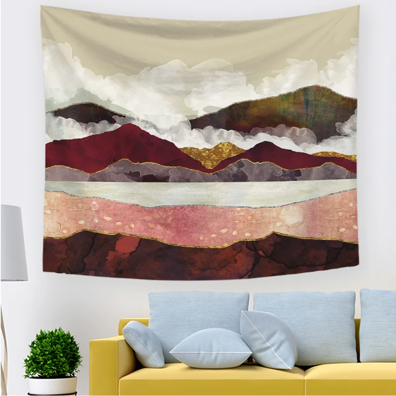 Скандинавский закат гобелен с пейзажем Настенная Декорация занавеска для