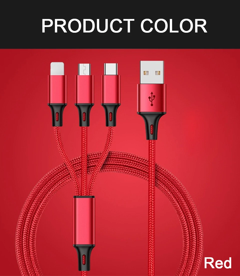 3 в 1 USB кабель type C type-c iOS Micro USB кабели Android 5V2A Быстрая зарядка провод зарядного устройства нейлоновый шнур для мобильного телефона