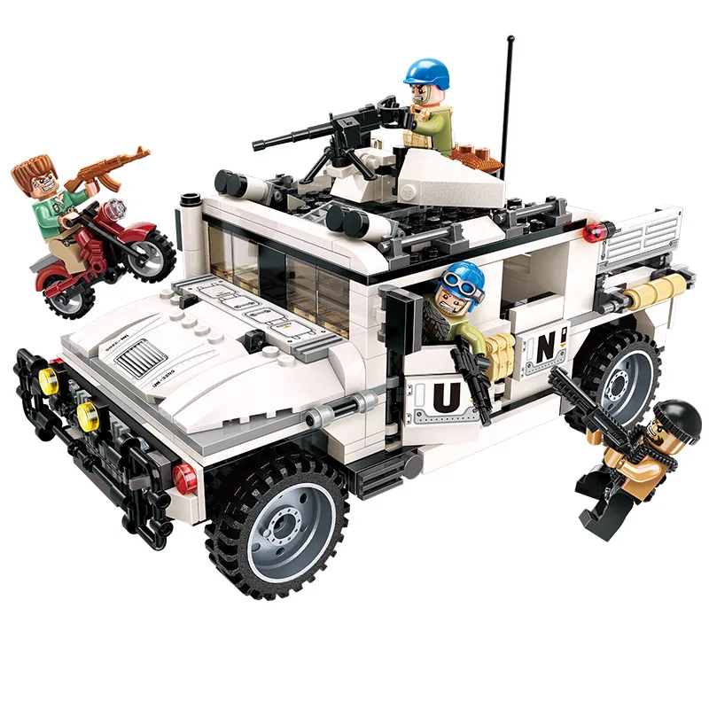 

452Pcs Enlightenment 3205 Thunder Mission Armed Hummer Counterattack War Scene Model Assembled Building Block Toy Gifts