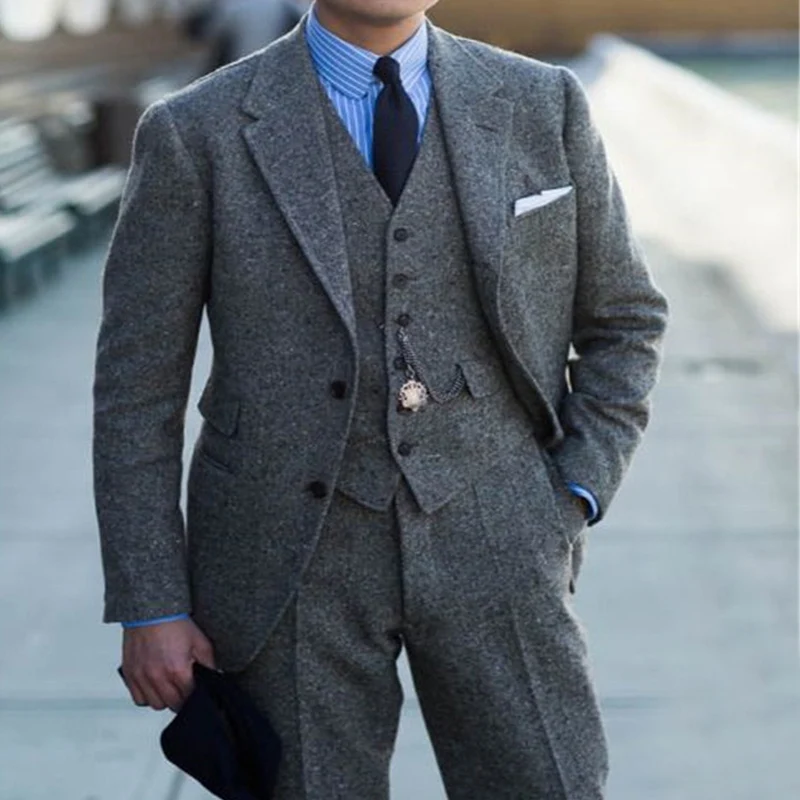 For Wedding Notched Lapel Custom Made 3 Piece Groom Tuxedo Male Fashion Set Jacket