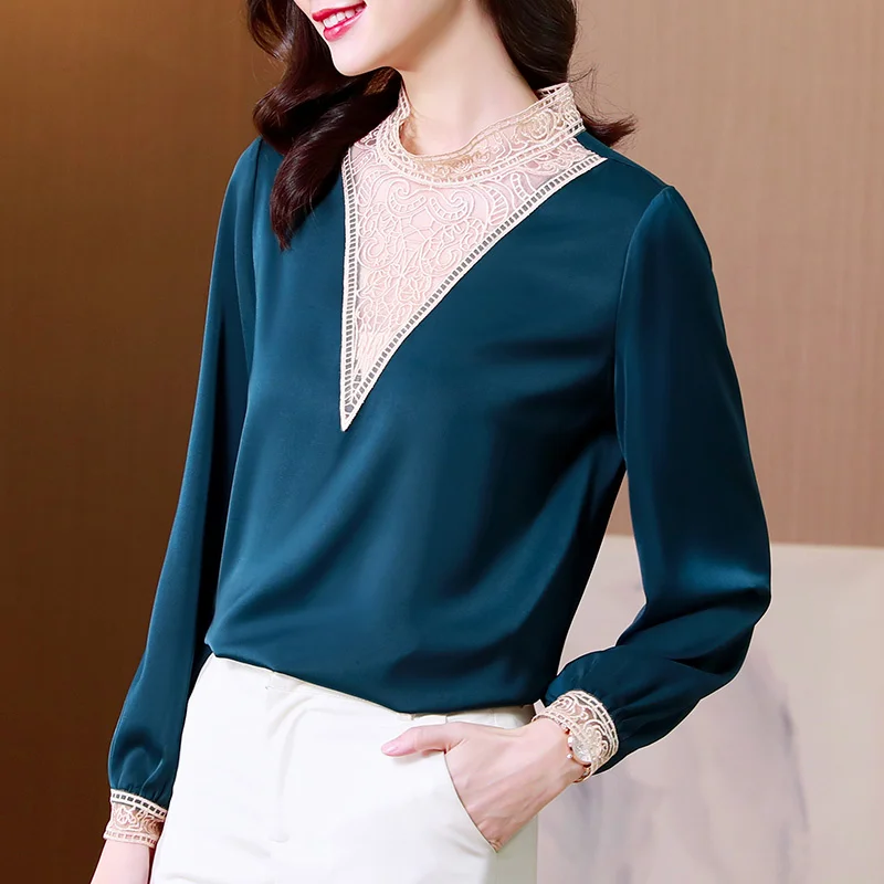 

High-end Silk Shirt Women's Long Sleeve 2021 New Embroidered Collar Women's Top