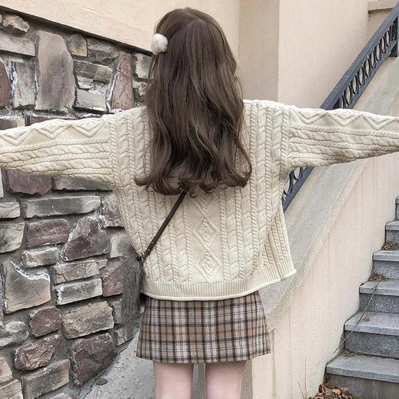 Зимние женские плотные теплые вязаные свитера кардиган с длинными рукавами