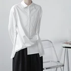 Рубашка с асимметричным подолом для мужчин и женщин, Повседневная модная свободная однотонная уличная одежда в японском и корейском стиле для пар, с длинным рукавом