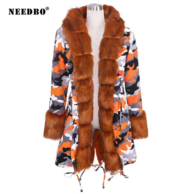 NEEDBO Winter Jacket Women Fur Coat Long Parka Print Warm Winter Coat Oversize Woman Coats Puffer Jacket Casual Loose Outwear