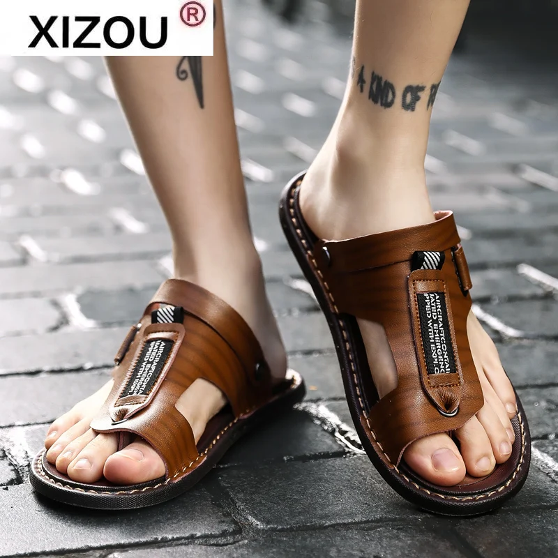 

2021 новые летние мужские прогулочные Вьетнамки; Мужские удобные повседневная обувь кожаные туфли для мужчин дышащая пляжная обувь сандалии ...