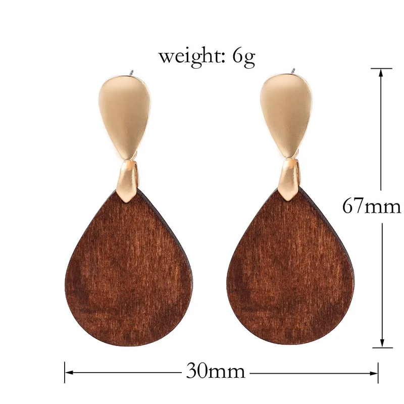 Винтажные геометрические деревянные серьги в форме капли воды золотого цвета