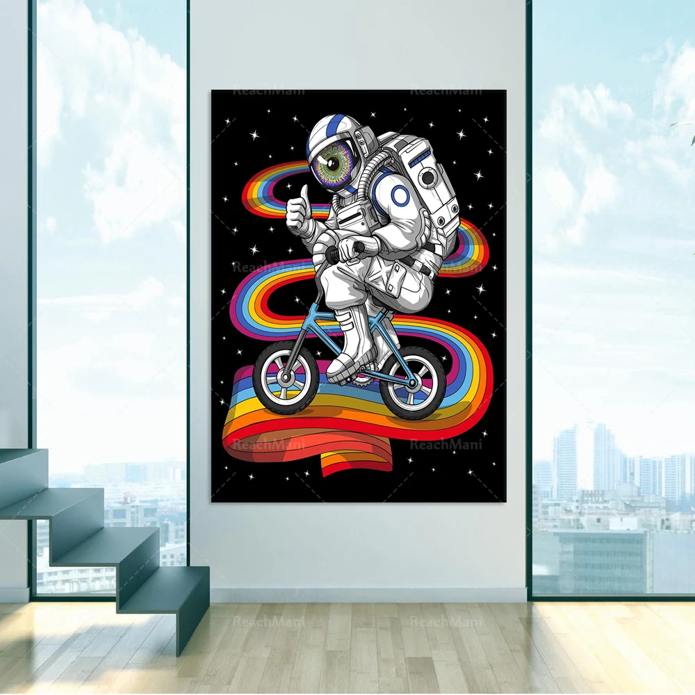 

Психоделический астронавт для езды на велосипеде холст постер-научная фантастика Украшение стен-космическая Художественная печать