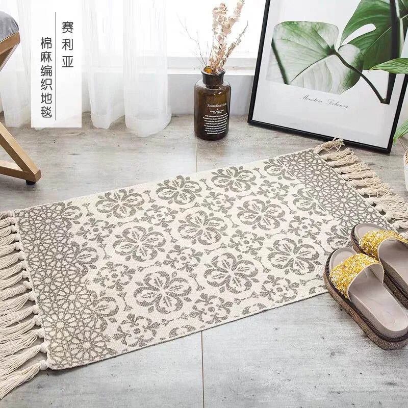 

Cotton Linen Prayer Area Rug with Tassels Washable Bedroom Living Room Sofa Floor Carpet laundry room decor outdoor doormat