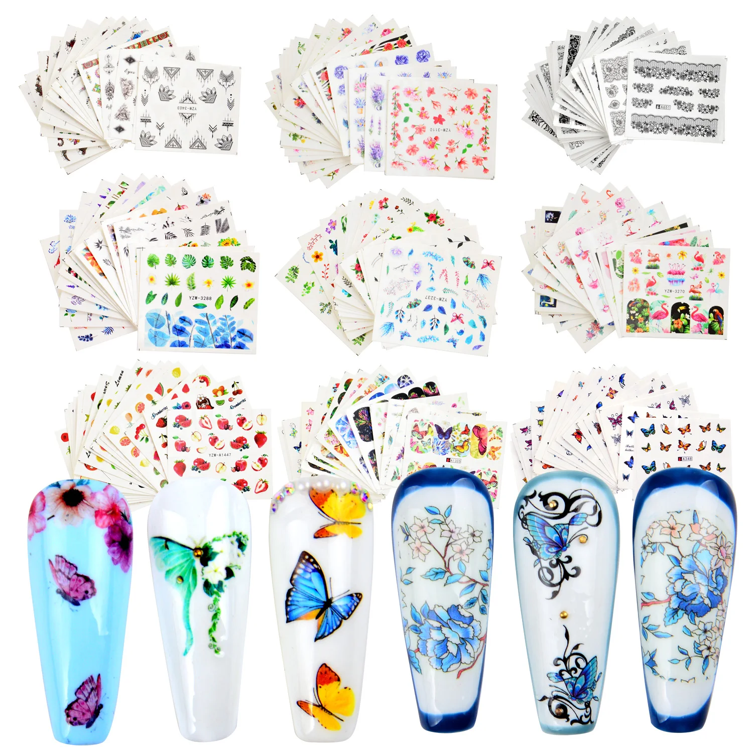 

1 Набор черных цветочных переводных наклеек для дизайна ногтей