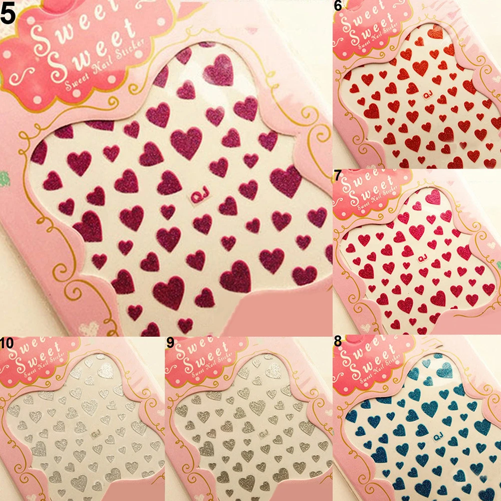 1 Sheet Love Heart Design Nail Art Stickers Water Transfer Decal Slider Watermark Nail Wraps Decal Manicure Nail Tips Decoration