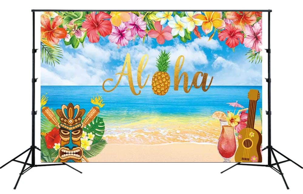 Лето Aloha Luau вечерние тропические Гавайские цветы море пляж Тики Бар фото фон День