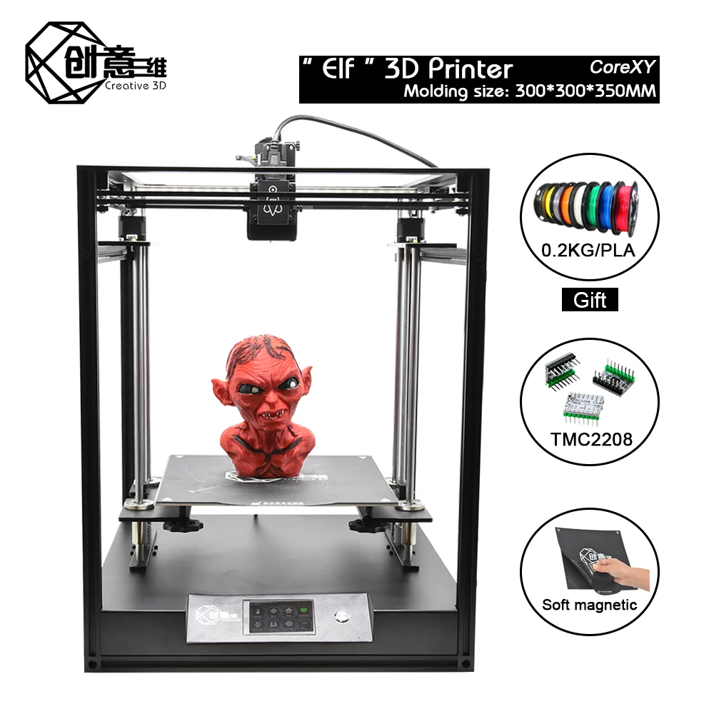 Creative3D BestNew CoreXY Elf двойной z axis 3d Принтер Высокоточный алюминиевый профиль рама большая площадь