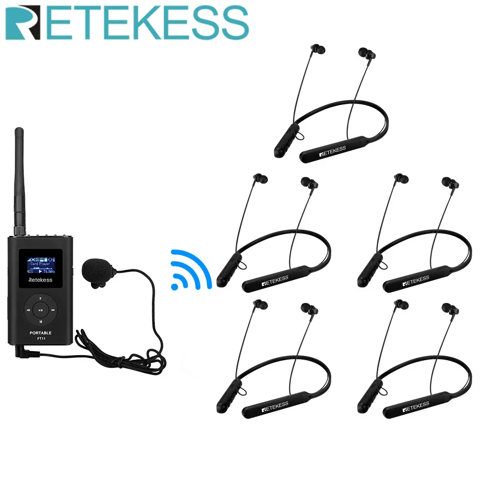 RETEKESS 1 fm-передатчик FT11 + 5 шт. fm-радио приемник TR108 Bluetooth спортивные наушники для руководства церковным собранием