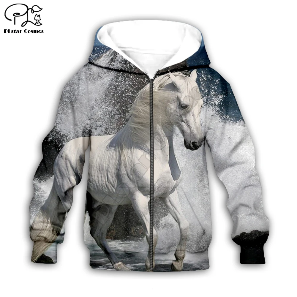 Белая лошадь 3d толстовки на молнии пальто пуловер с длинными рукавами свитер