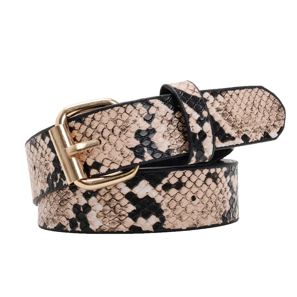 

Snake Skin Metal Buckle Leopard Waistband Belt Fashion Club Party Women Belt Leather Girdle