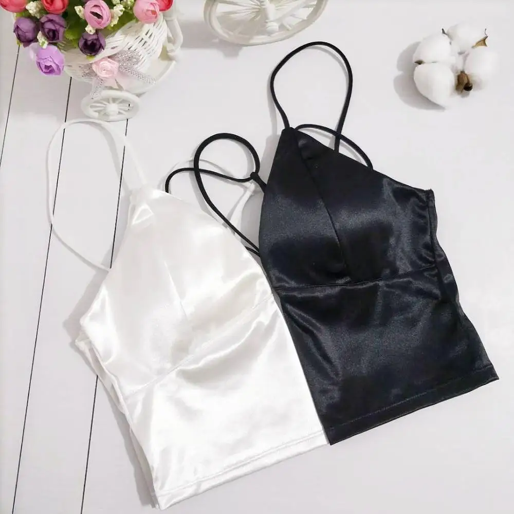 Женский сексуальный бесшовный бюстгальтер атласный Мягкий Топ с v образным