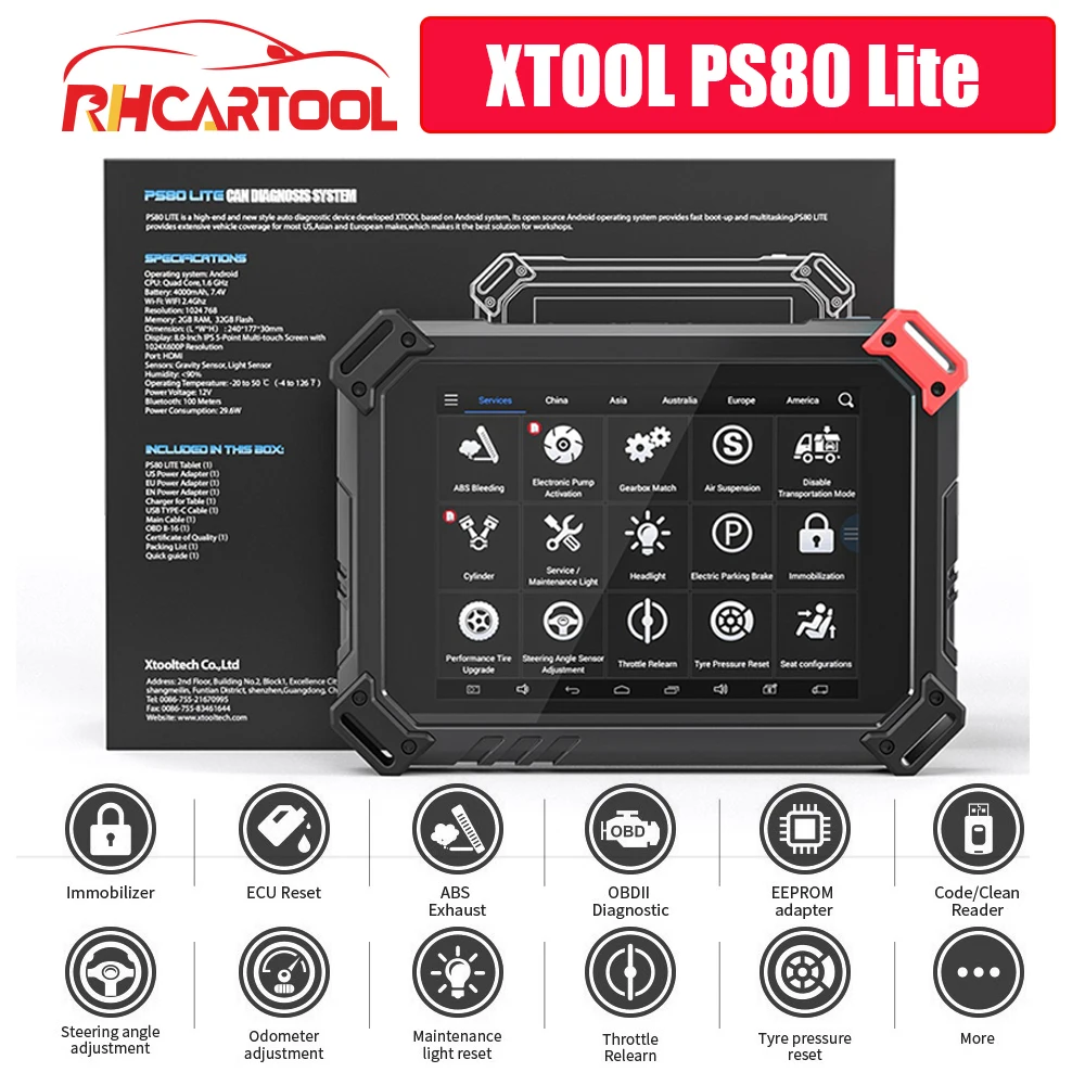XTOOL PS80 Lite полная система Профессиональный OBD2 диагностический инструмент IMMO DPF TPMS