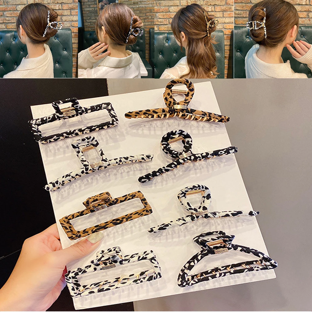

Women Vintage Elegant Leopard Print Grab Clip Girl Fashion Retro Large Metal Hair Claws Crab Hairdress Fixed Headdress Tool New
